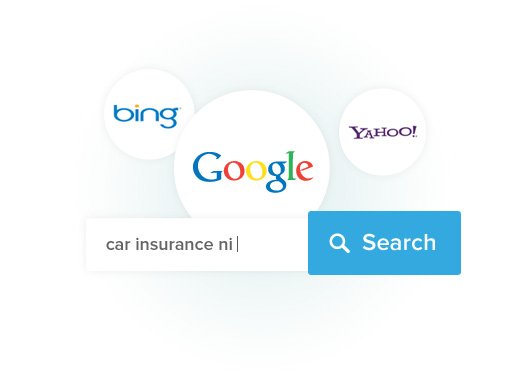 Image show a search bar alongside the Bing, Google and Yahoo logos.